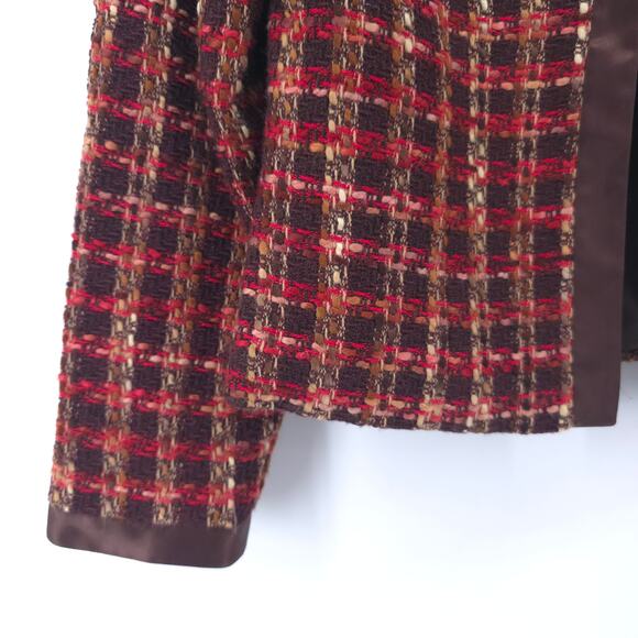 Bentley A. Tweed Dark Acadamia Plaid Hook & Latch Wool Blazer Contrast Trim M - Picture 6 of 15
